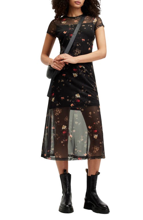 Shop Allsaints Hanna Kora Floral Print Midi Dress In Black