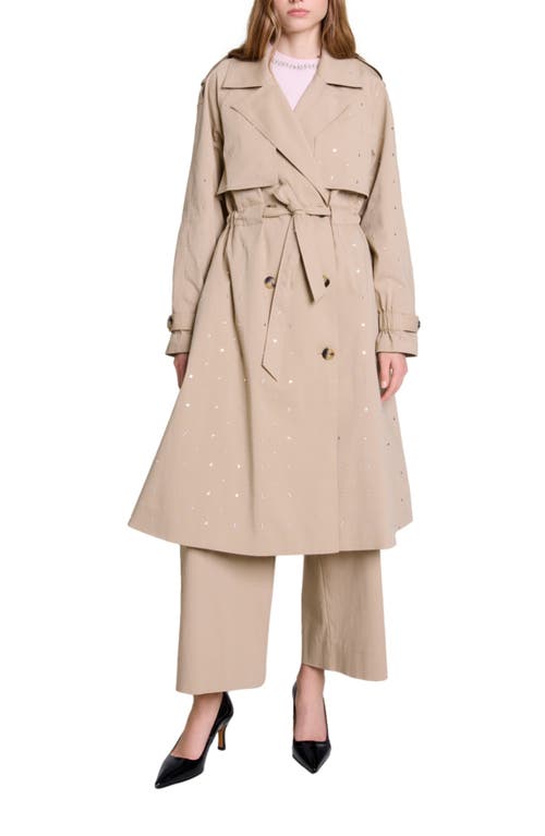 Shop Maje Studded Elastic Waist Trench Coat In Beige