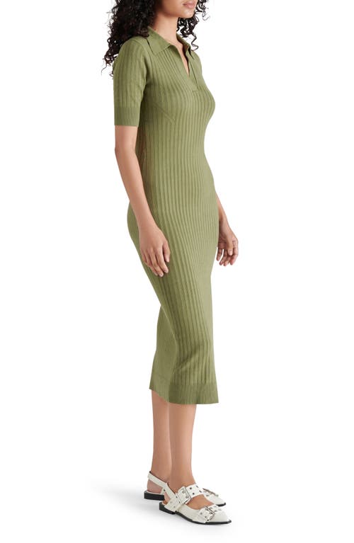 Shop Steve Madden Lindy Polo Rib Midi Sweater Dress In Burnt Olive