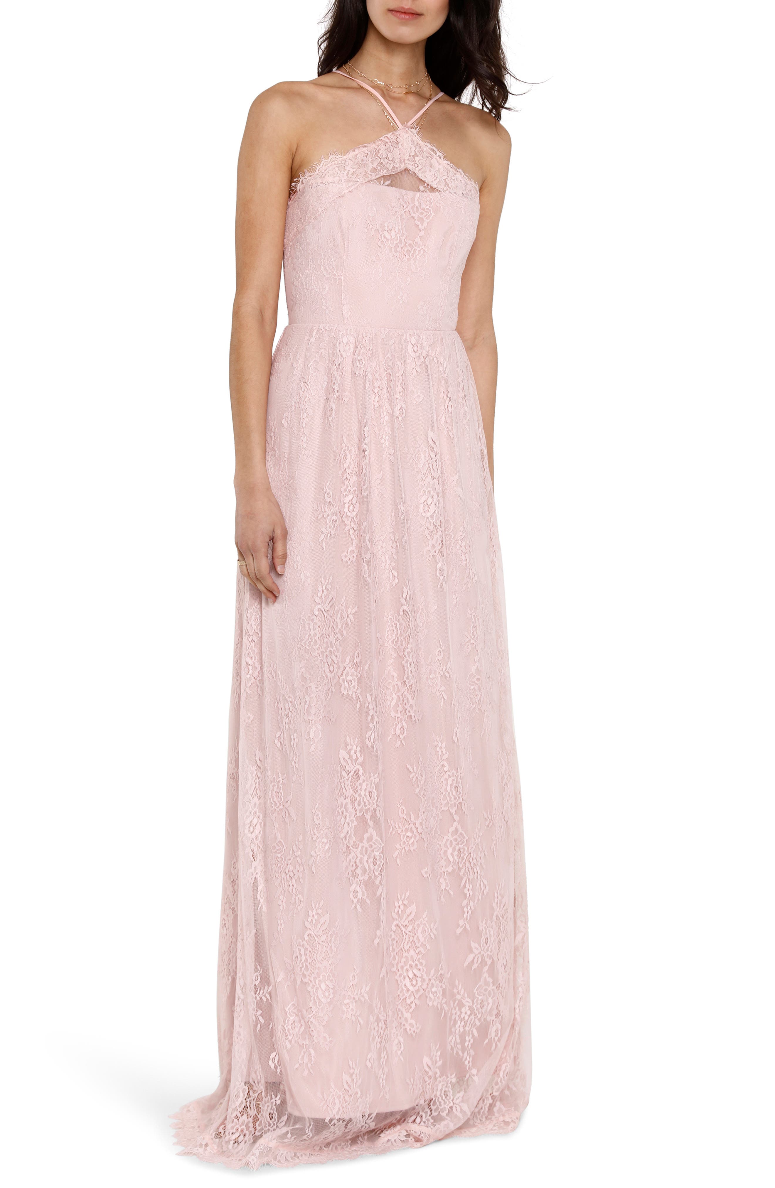 Heartloom Eloise Halter Neck Lace Gown, Pink