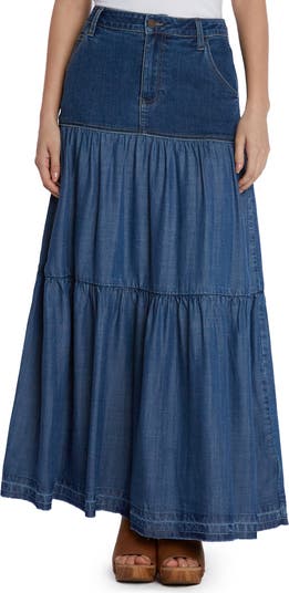 Wash Lab Denim Contrast Tiered Denim Maxi Skirt Nordstrom