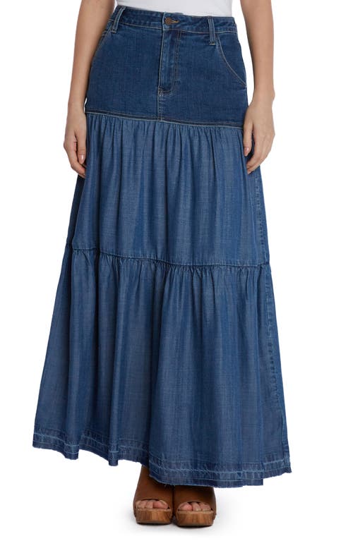 Shop Wash Lab Denim Contrast Tiered Denim Maxi Skirt In Concert Blue