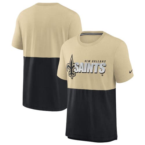 Men's Nike Gold/Black New Orleans Saints Fan Gear Colorblock Tri-Blend T-Shirt