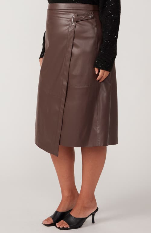 Estelle Michelangelo Faux Leather Wrap Midi Skirt In Chocolate