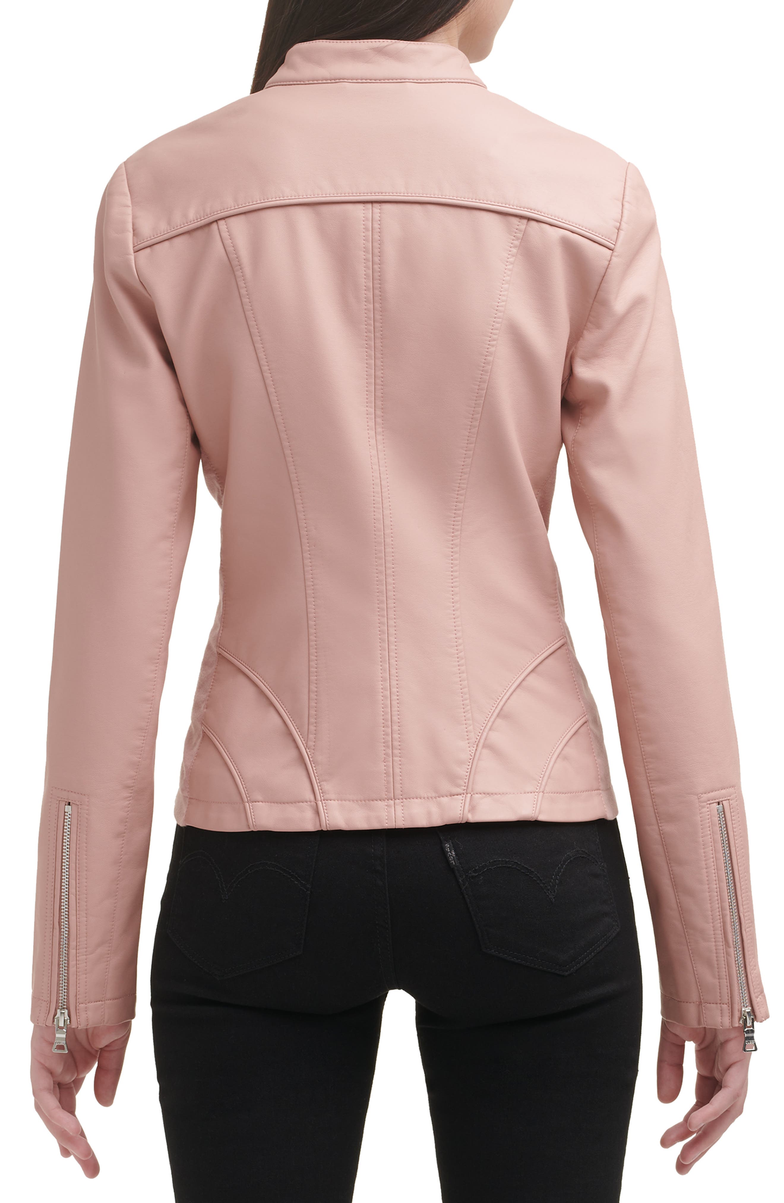 guess pink faux leather jacket