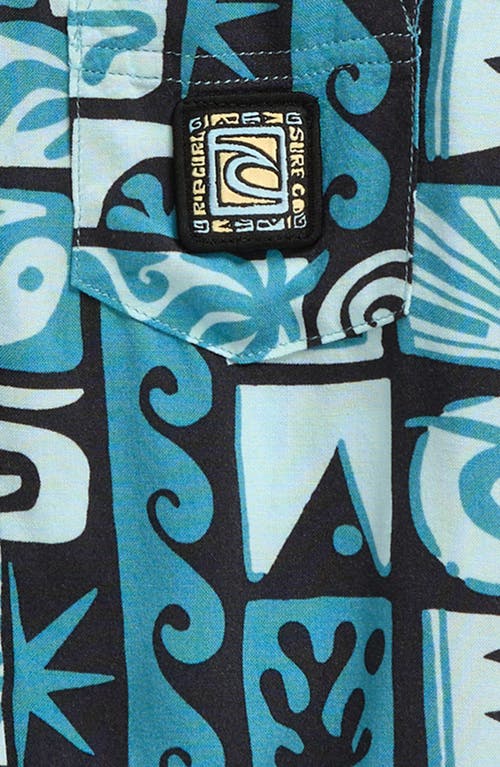 Rip Curl Kids' Geo Print Short Sleeve Button-up Shirt In Ocean