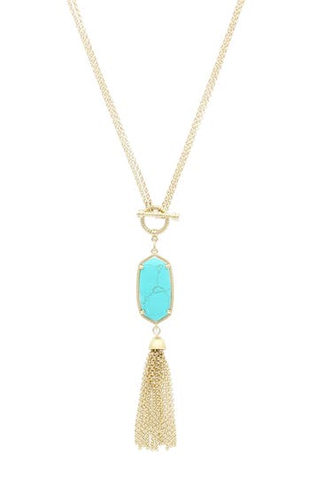 Olivia Welles Ainsley Tassel Pendant Necklace In Gold/turquoise