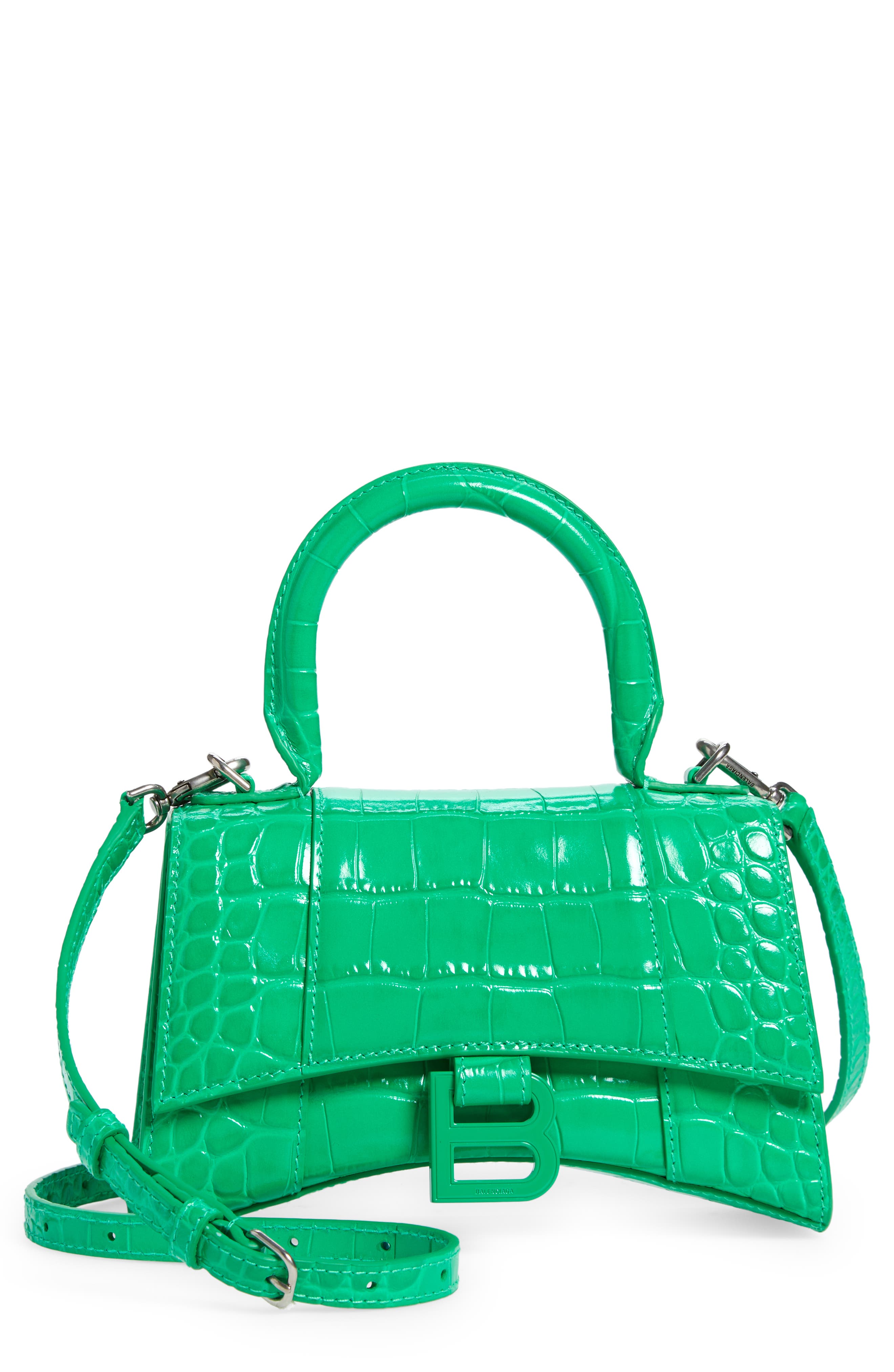 Balenciaga Hourglass Croc-Embossed Leather Belt in Bright Green Balenciaga Green Croc-Embossed Leather Hourglass XS Bag main image 2