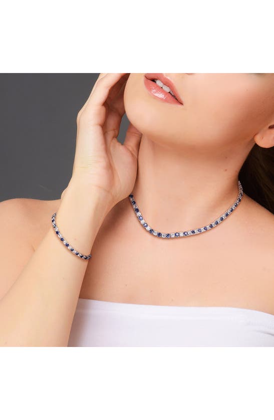 DELMAR DELMAR LAB CREATED SAPPHIRE & WHITE TOPAZ TENNIS NECKLACE & BRACELET SET
