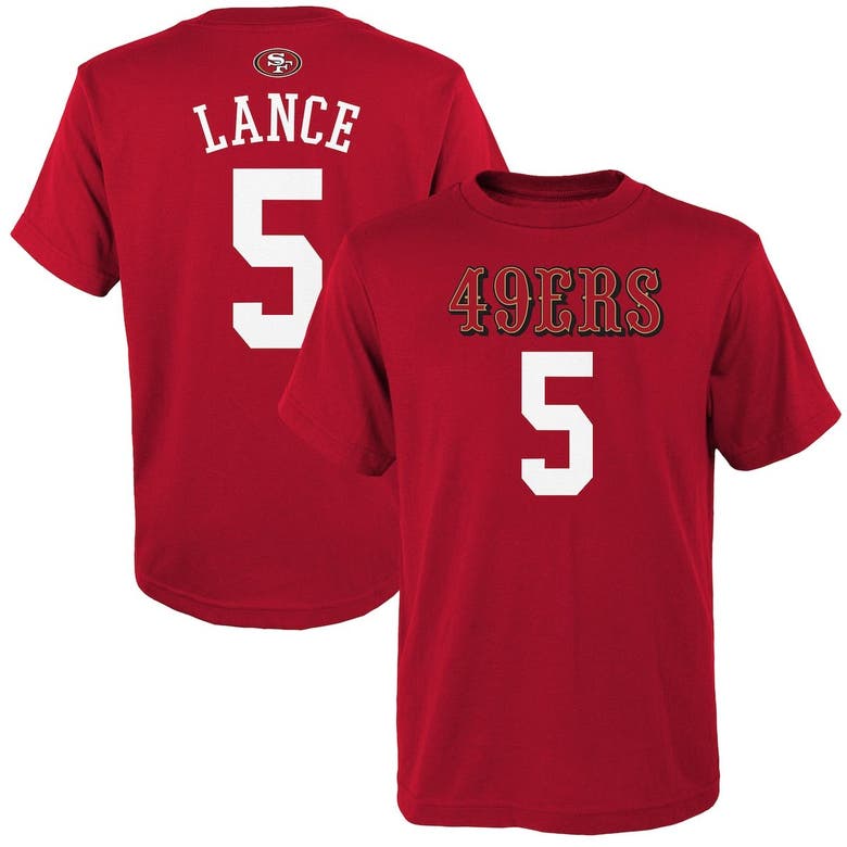 Outerstuff Kids' Youth Trey Lance Scarlet San Francisco 49ers Mainliner Name & Number T-shirt