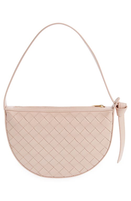 Shop Bottega Veneta Mini Knot Intrecciato Shoulder Bag In Lotus/gold