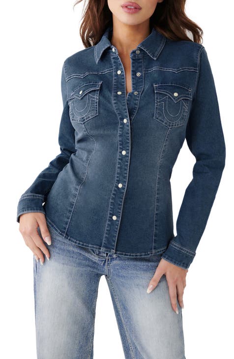 Women Denim Shirt Short Sleeve Western Jean Shirts Button Down Casual Tops  : : Clothing, Shoes & Accessories