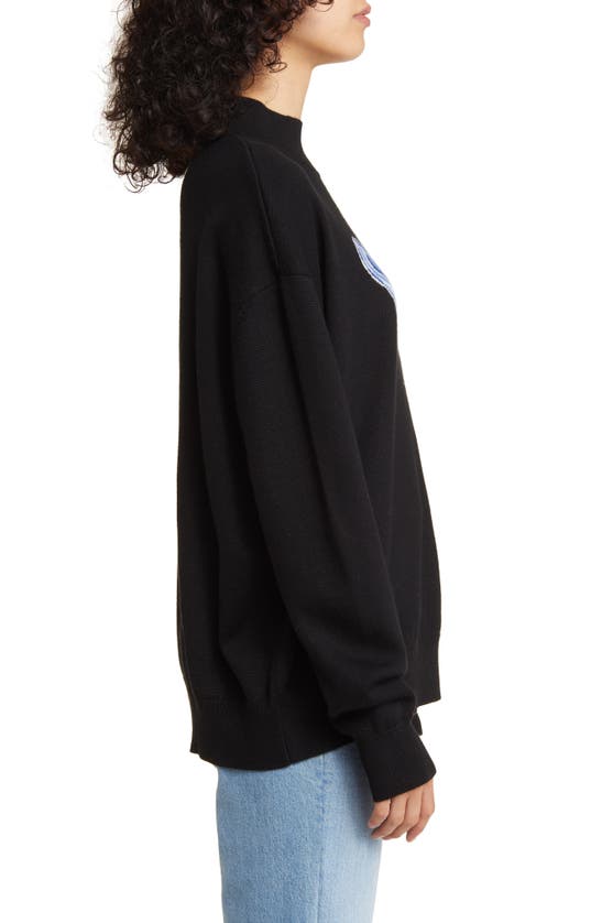 Sandy Liang X Disney 'cinderella' Slipper Intarsia Lambswool Mock Neck Sweater In Black