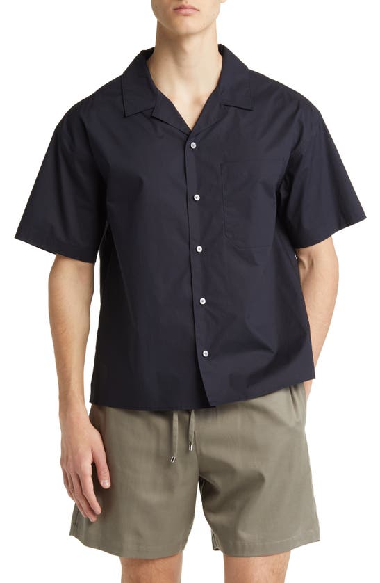 Shop Frame Organic Cotton Camp Shirt In Dark Navy