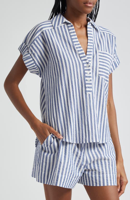 Shop Veronica Beard Almera Stripe Seersucker Top In Blue/white