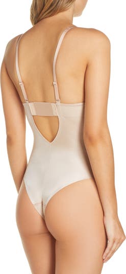 Spanx Suit Your Fancy Plunge Low Back Thong Bodysuit In Champagne Beige
