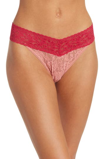 Shop Hanky Panky Colorplay Original Lace Thong In Himalyan Pink/showgirl Red