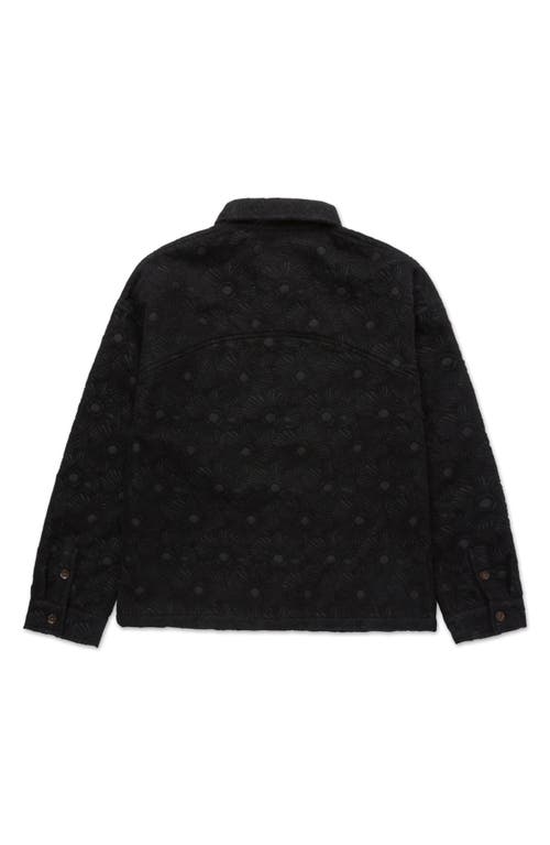 Shop Honor The Gift Textured Floral Button-up Overshirt In Black