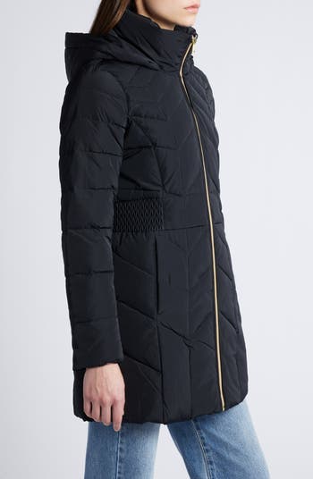 Faux Fur Trim Down Feather Fill Hooded Jacket