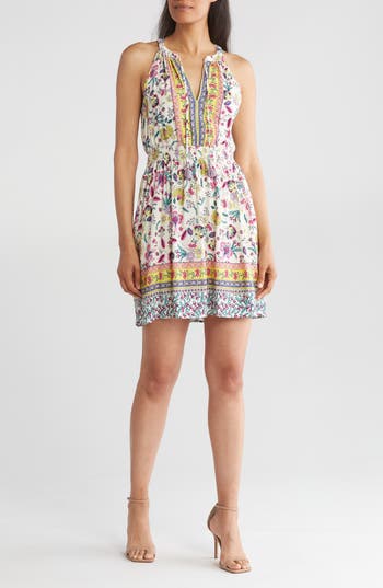 Lovestitch Floral Border Print Dress In Natural/yellow