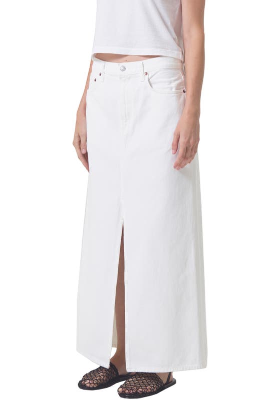 Shop Agolde Leif Organic Cotton Denim Maxi Skirt In Milkshake