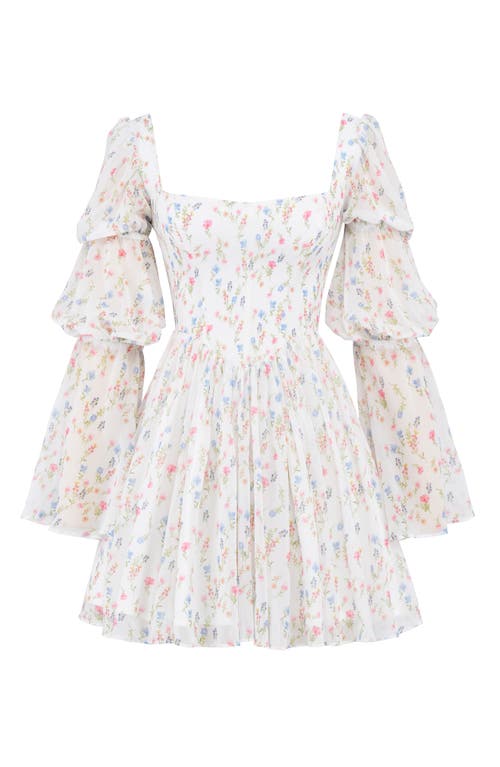 Shop House Of Cb Sancia Floral Print Corset Long Sleeve Minidress In White/pink Floral Print