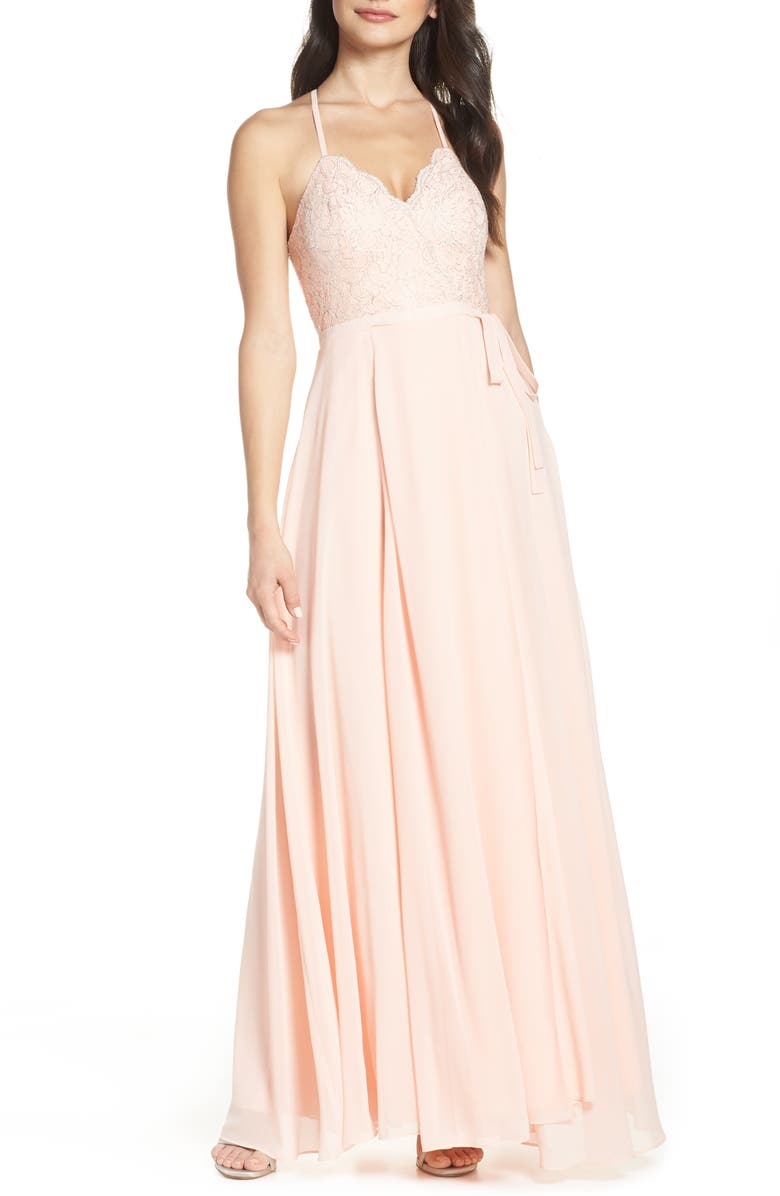 Sequin Hearts Lace & Georgette Wrap Evening Dress | Nordstrom