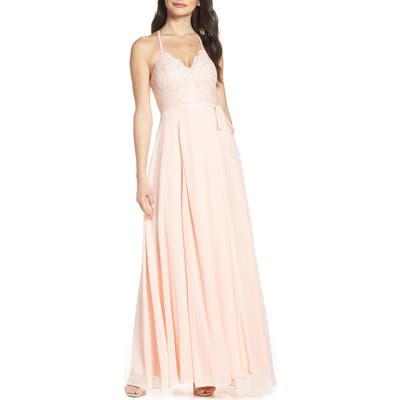 Sequin Hearts Lace & Georgette Wrap Evening Dress, Pink
