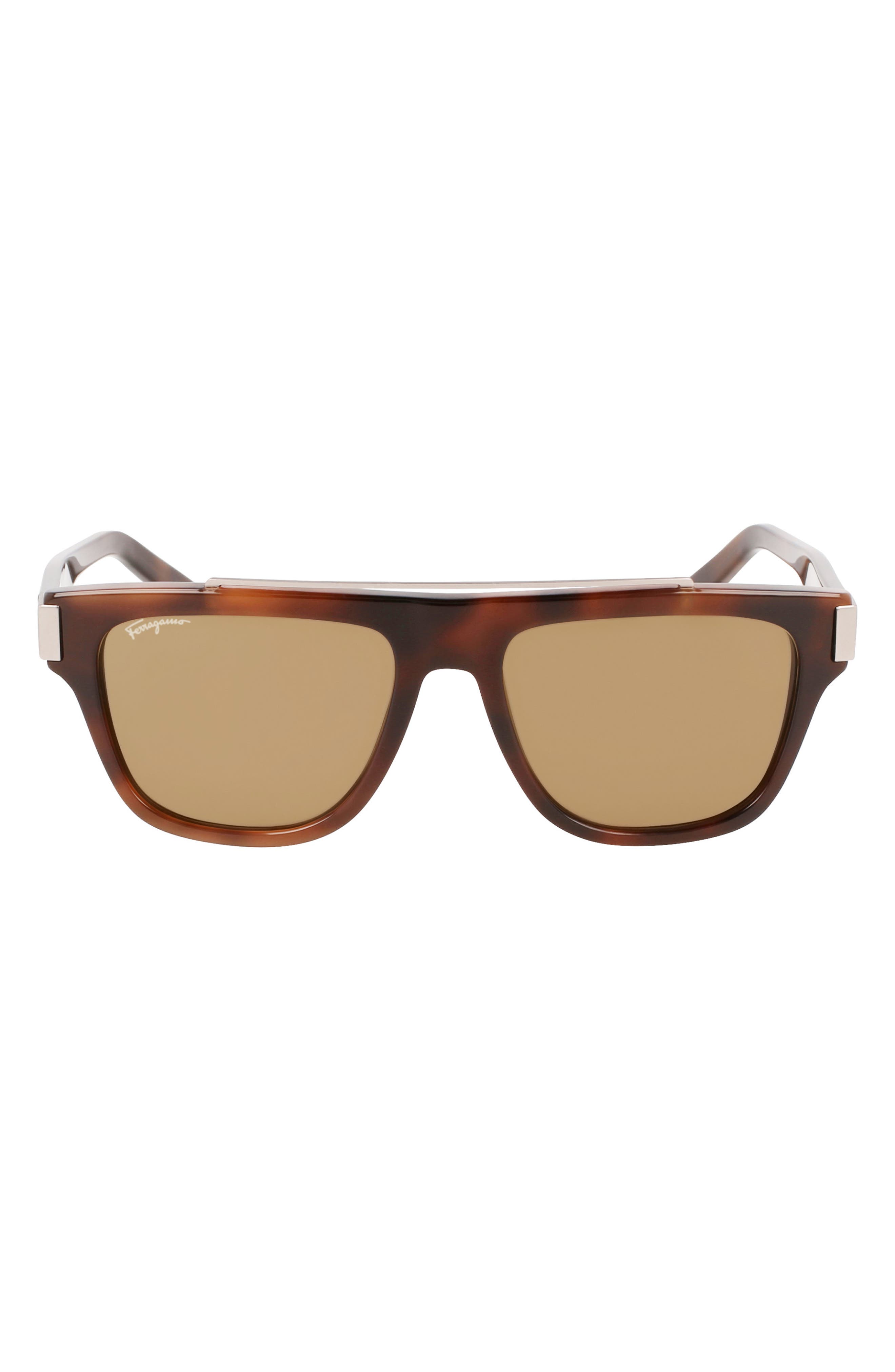 Salvatore Ferragamo Gancini 54mm Rectangular Sunglasses in Brown Tortoise at Nordstrom