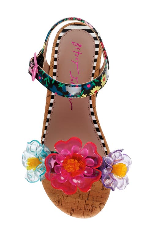 Betsey Johnson Little And Big Girls Oakly Clog Sandals With Flower Details In Black/pink Multi