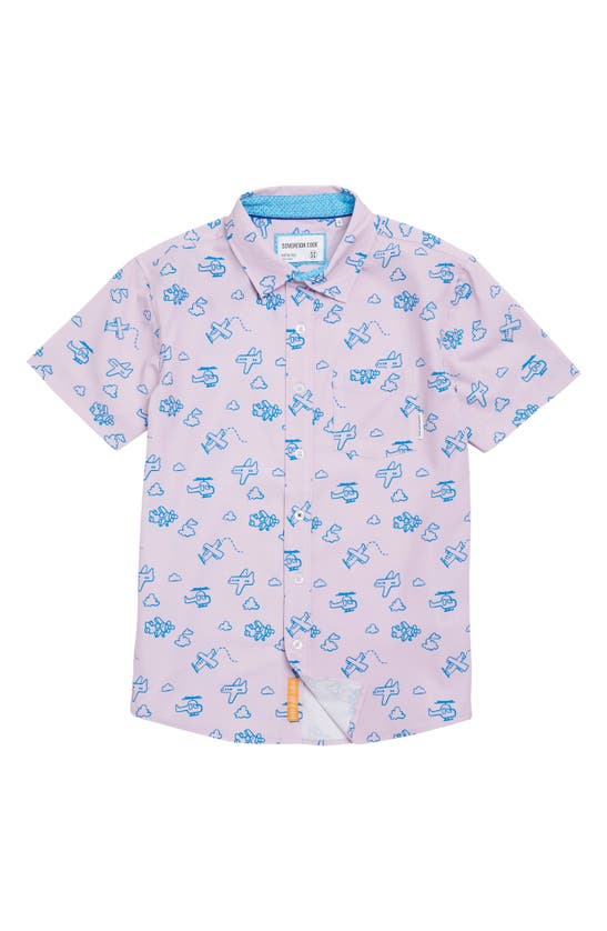 Shop Sovereign Code Kids' Stanley Flying Short Sleeve Button-up Shirt In Fair Orchid/ Planes