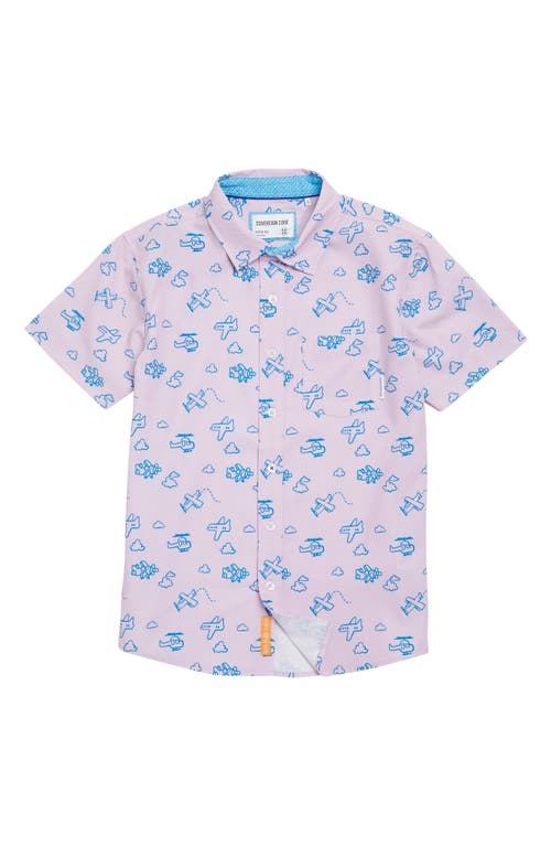 Shop Sovereign Code Kids' Stanley Flying Short Sleeve Button-up Shirt In Fair Orchid/planes