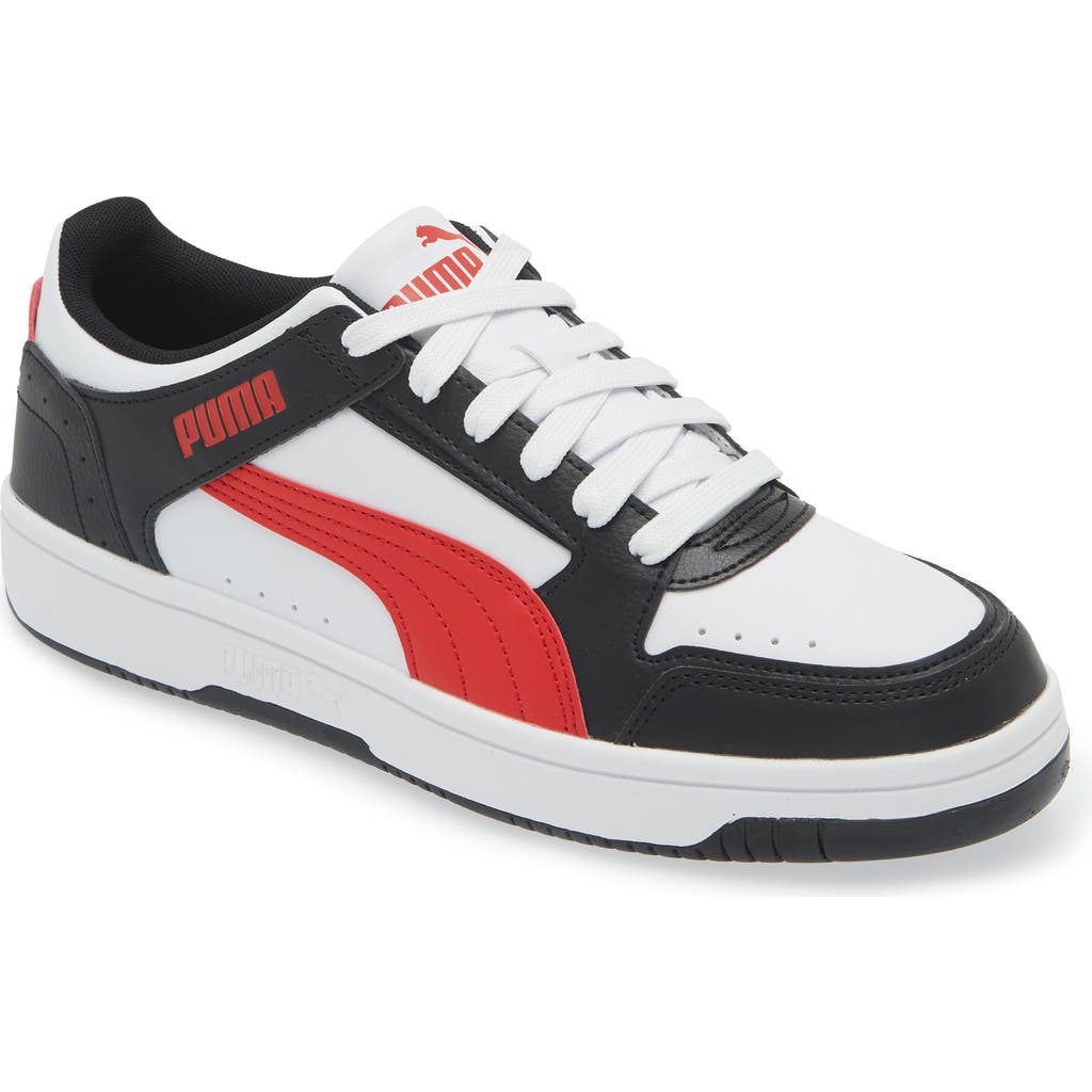 Puma Rebound Joy Low Top Sneaker In White-red-black