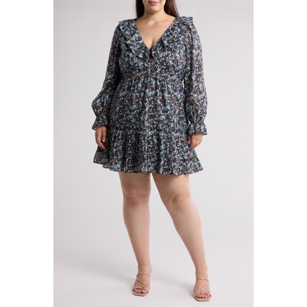 Joie Adanson Floral Long Sleeve Cotton Minidress In Navy Blazer Multi