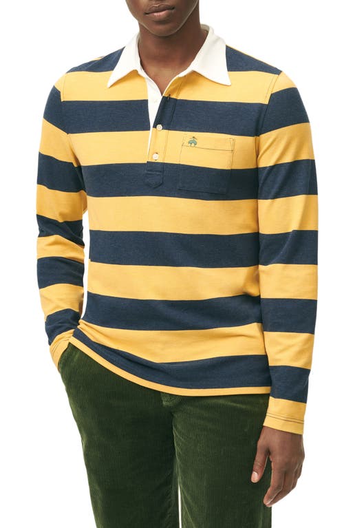 Brooks Brothers Stripe Long Sleeve Cotton Polo in Yellow/Blue 