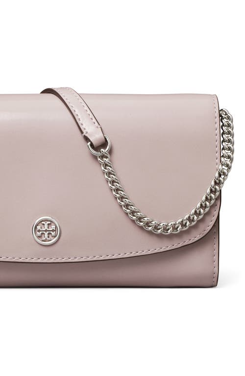 Shop Tory Burch Robinson Spazzolato Leather Wallet On A Chain In Primrose