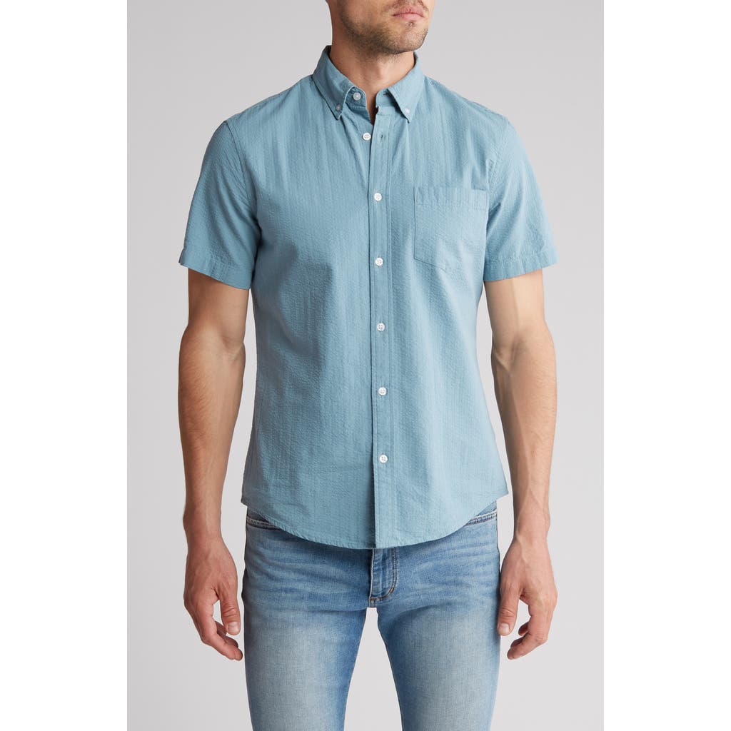 14th & Union Short Sleeve Seersucker Button-down Shirt In Blue