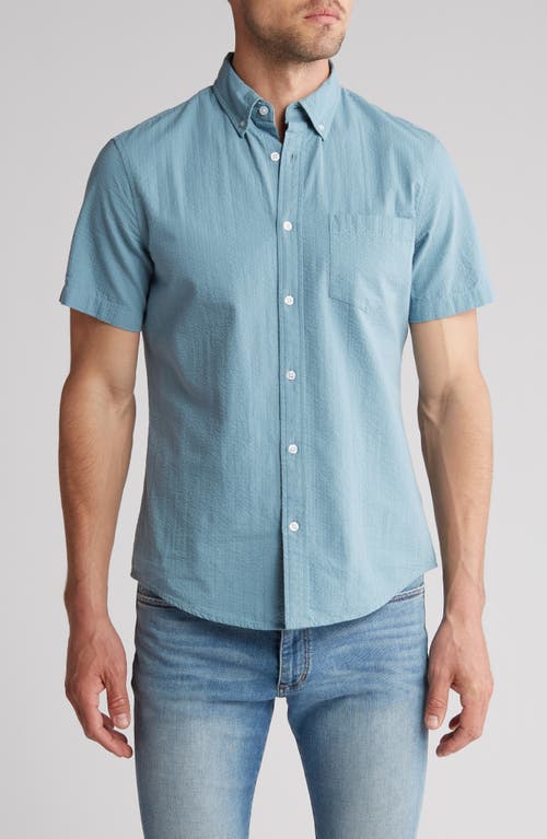 Shop 14th & Union Short Sleeve Seersucker Button-down Shirt In Blue Smoke