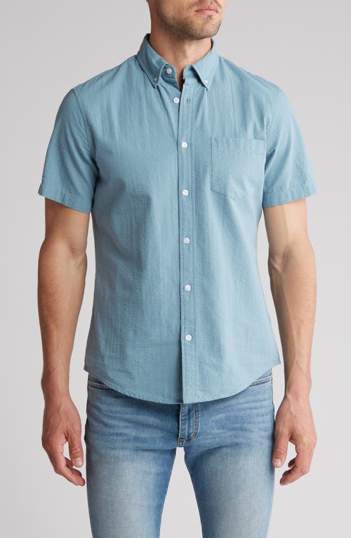14th & Union Short Sleeve Seersucker Button-down Shirt In Blue Smoke