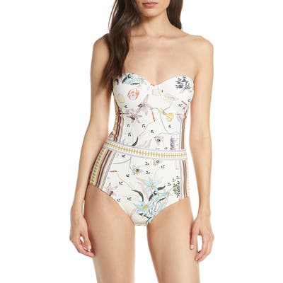 Tory Burch Print Underwire One-Piece Swimsuit, Ivory