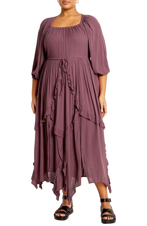 Shop City Chic Arzel Crinkle Handkerchief Hem Midi Dress In Dusty Mauve