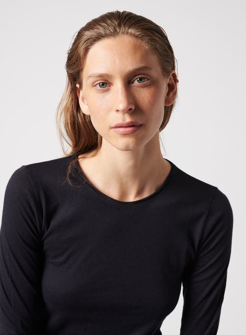 Shop Majestic Filatures Cotton 'silk Touch' Long Sleeve Crewneck T-shirt In Noir