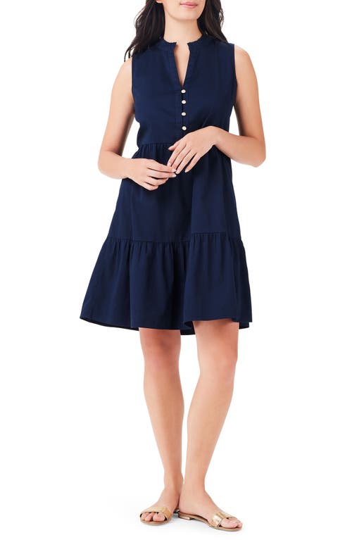 Tia Tiered Sleeveless Stretch Cotton Dress in Dark Indigo