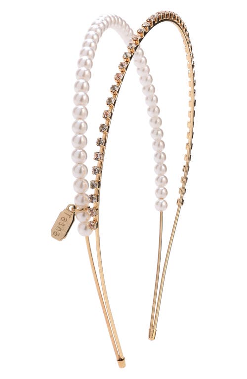 Imitation Pearl And Rhinestone Double Headband in Gold