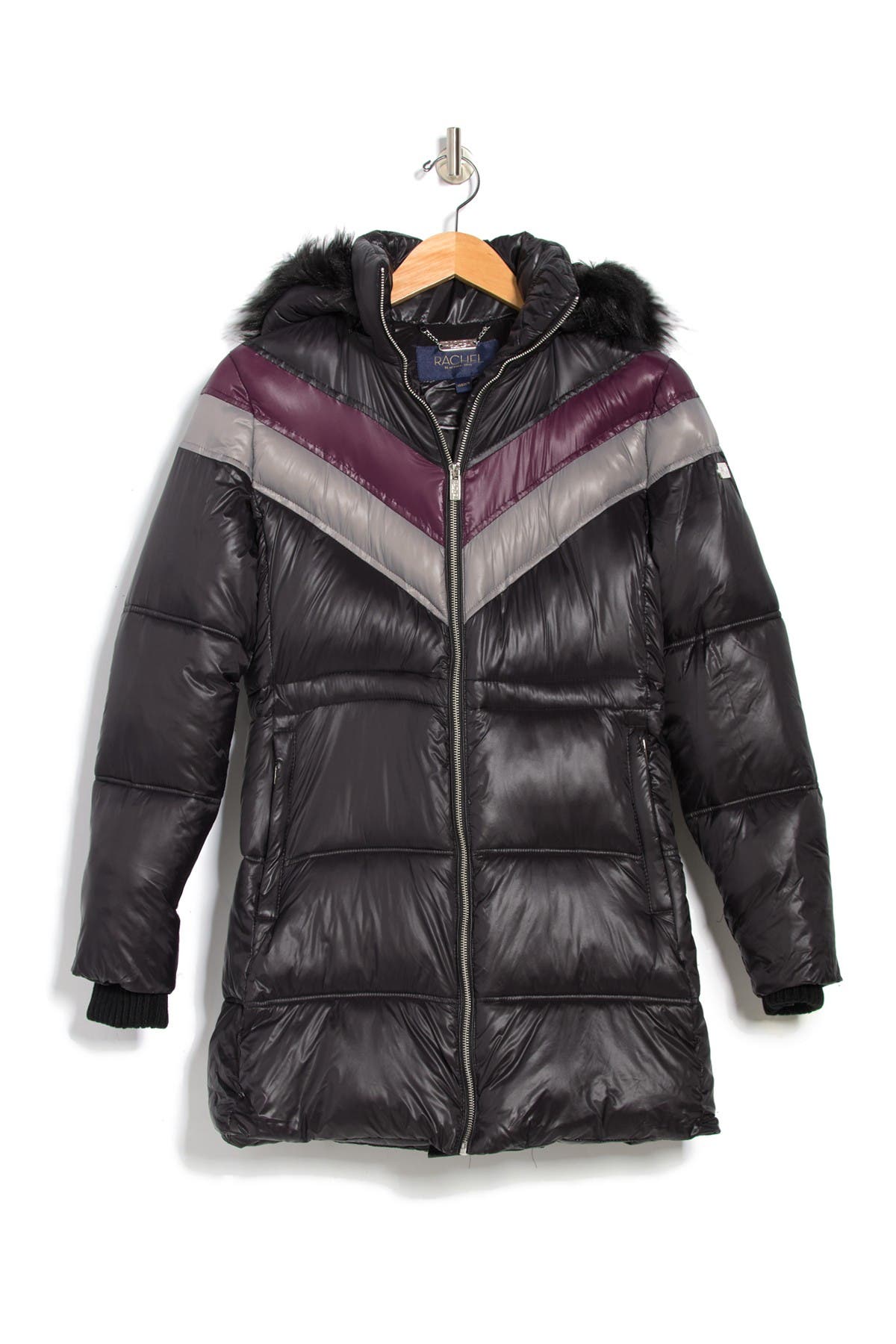 Rachel Rachel Roy Colorblock Faux Fur Hood Puffer Jacket, Size Med - Black Multi at Nordstrom Rack