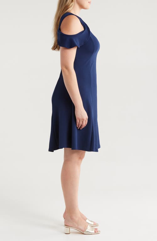 24seven Comfort Apparel Plus Size Ruffle A-line Knee Length Dress In Navy