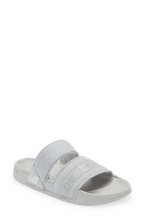 New Balance 202 Slide Sandal in Light Aluminum/White