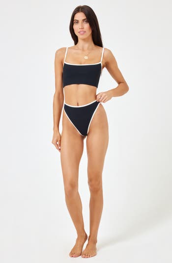 Contrast Trim Tankini Top With Bikini Shorts