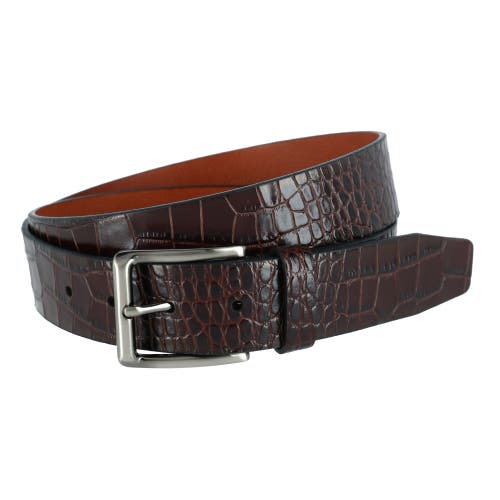 Shop Trafalgar Matisse 35mm Mock Croc Leather Belt In Brown