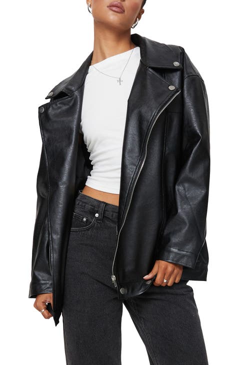 Oversize Faux Leather Biker Jacket